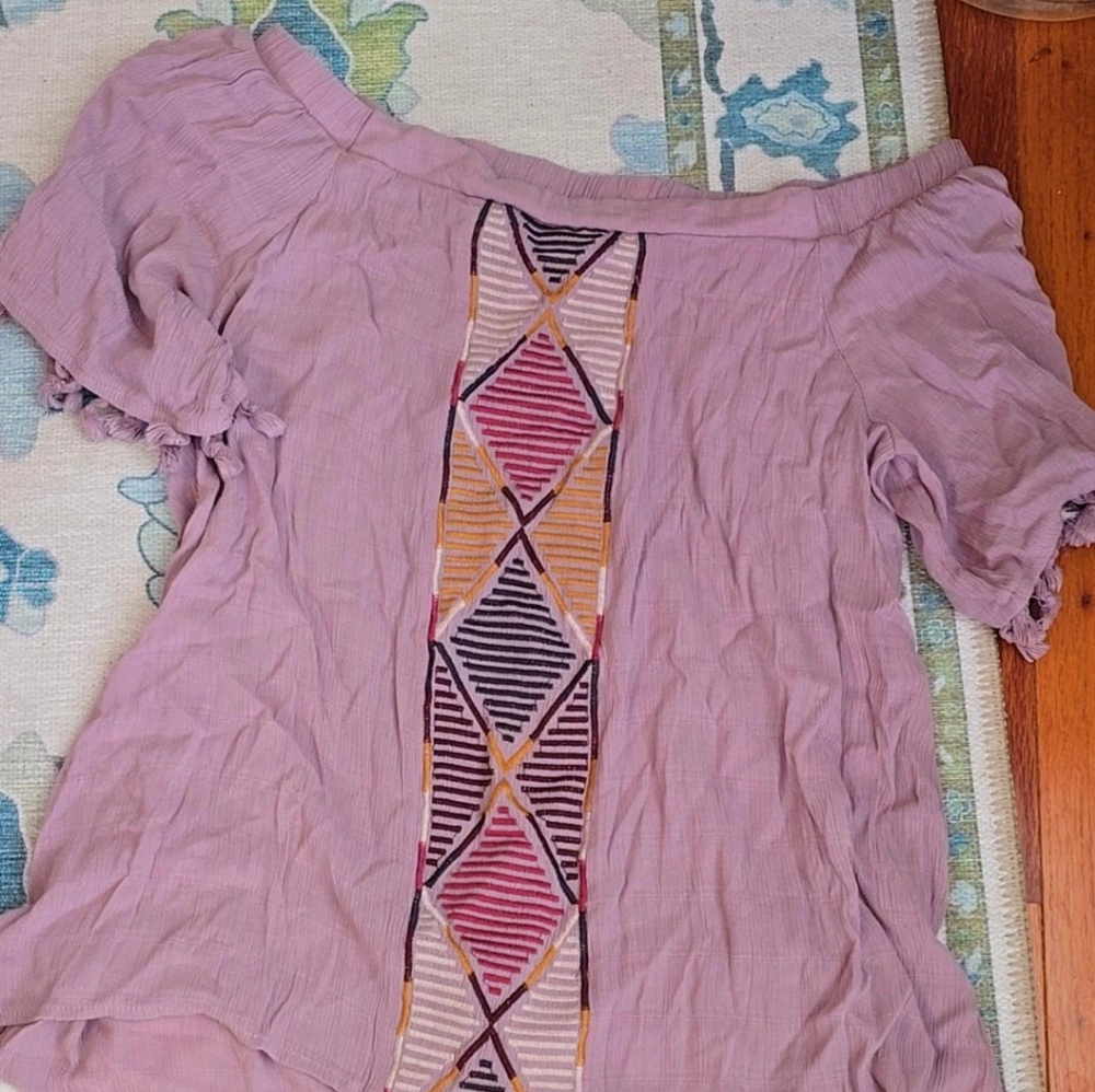 Knox Rose Lavender Blouse with Geometric Pattern